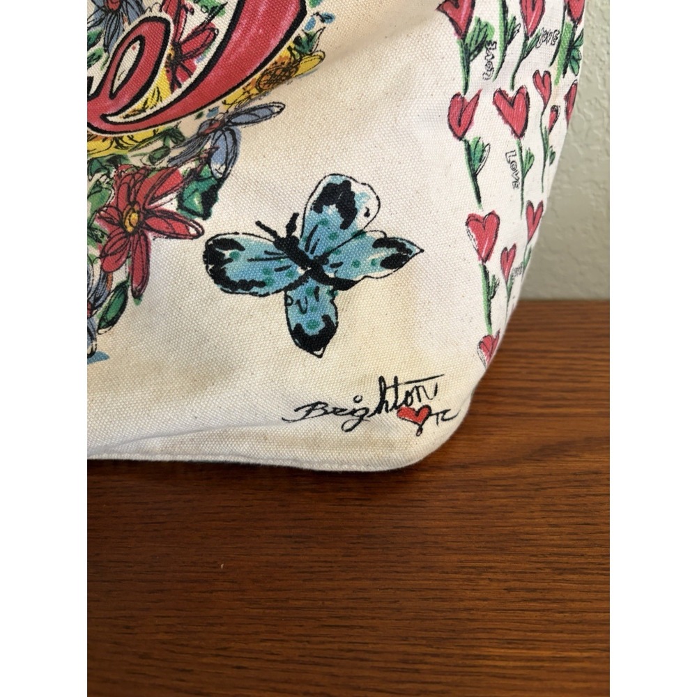 Brighton Love Tweet Canvas Large Tote Bag Birds Heart Butterflies Pink Shoulder - Picture 5 of 9